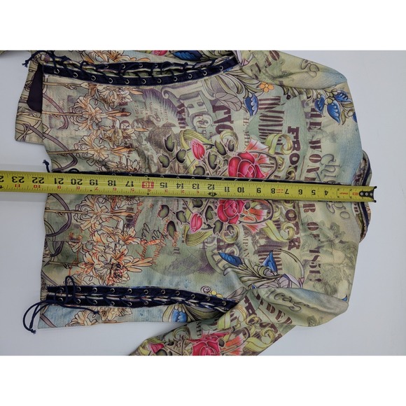 BOHO CHIC Tattoo Floral Lace Up Blazer Jacket Women Size 6 - Picture 16 of 16